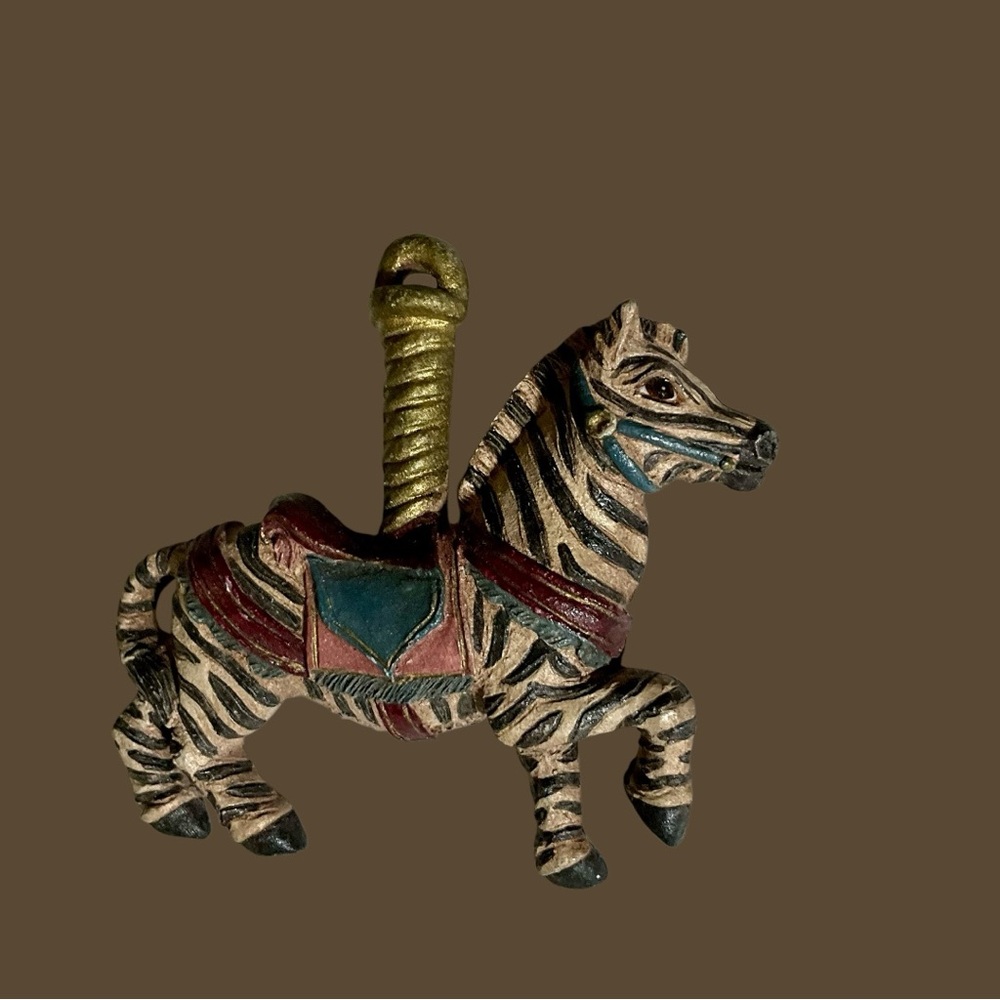 90s MF Zebra Carousel Horse Figurine Pin Brooch Muted Tones